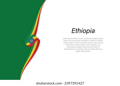 Wave flag of Ethiopia with copyspace background. Banner or ribbon vector template
