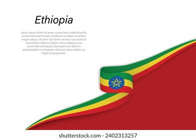 Wave flag of Ethiopia with copyspace background. Banner or ribbon vector template