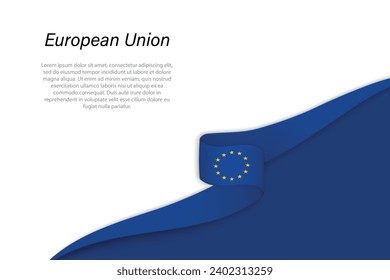 Wave flag of European Union with copyspace background. Banner or ribbon vector template