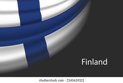 Wave flag of European Union on dark background. Banner or ribbon vector template for independence day