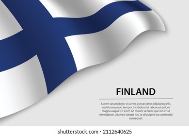 Wave flag of Finland on white background. Banner or ribbon vector template for independence day