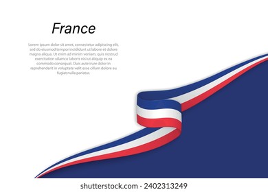 Wave flag of France with copyspace background. Banner or ribbon vector template