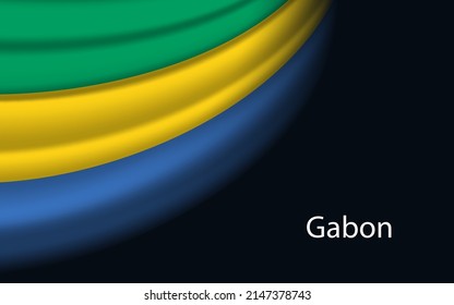 Wave flag of Gabon on dark background. Banner or ribbon vector template for independence day