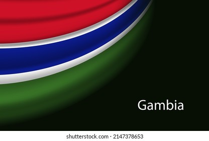 Wave flag of Gambia on dark background. Banner or ribbon vector template for independence day