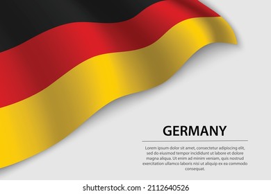 Bandera ondulada de Alemania sobre fondo blanco. Plantilla vectorial de banner o cinta para el día de la independencia