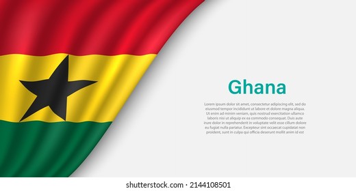 Wave flag of Ghana on white background. Banner or ribbon vector template for independence day