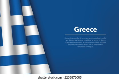 Bandera ondulada de Grecia con fondo de copyspace. Plantilla vectorial de banner o cinta para el día de la independencia