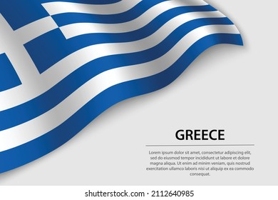 Bandera ondulada de Grecia sobre fondo blanco. Plantilla vectorial de banner o cinta para el día de la independencia