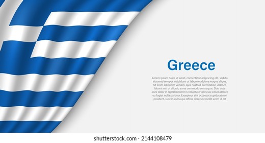 Bandera ondulada de Grecia sobre fondo blanco. Plantilla vectorial de banner o cinta para el día de la independencia