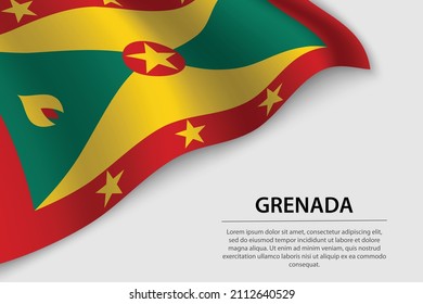 Bandera ondulada de Granada sobre fondo blanco. Plantilla vectorial de banner o cinta para el día de la independencia