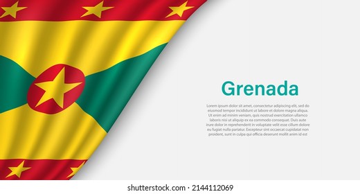 Wave Fahne von Grenada auf weißem Hintergrund. Banner oder Band, Vektorgrafik-Vorlage für den Unabhängigkeitstag