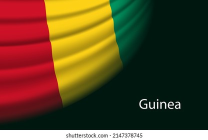 Wave flag of  Guinea on dark background. Banner or ribbon vector template for independence day