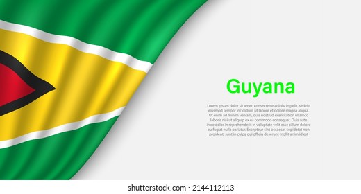 Bandera ondulada de Guyana sobre fondo blanco. Plantilla vectorial de banner o cinta para el día de la independencia