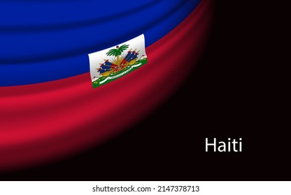 Wave flag of  Haiti on dark background. Banner or ribbon vector template for independence day
