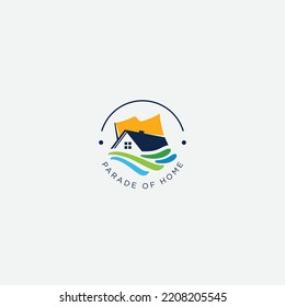 wave flag and homes of parade logo classic nature vector