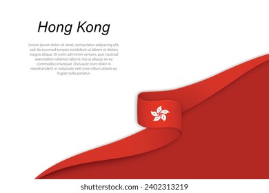 Bandera ondulada de Hong Kong con fondo de copyspace. Plantilla vectorial de banderas o cintas