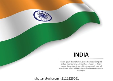 Bandera ondulada de la India sobre fondo blanco. Plantilla vectorial de banner o cinta para el día de la independencia