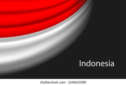 Wave flag of Indonesia on dark background. Banner or ribbon vector template for independence day