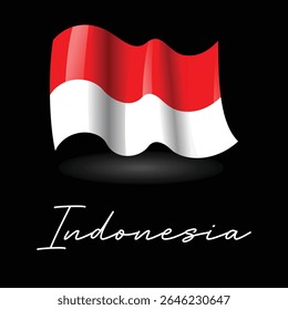 Wave Flag of Indonesia on Dark Background Glossy 3D Style