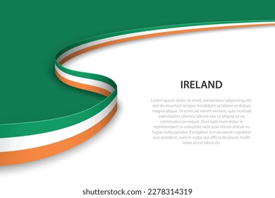 Bandera ondulada de Irlanda con fondo de copyspace. Plantilla vectorial de banderas o cintas