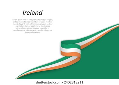Wave flag of Ireland with copyspace background. Banner or ribbon vector template