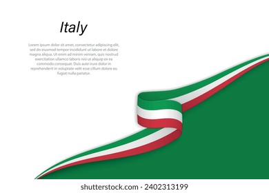 Bandera ondulada de Italia con fondo de copyspace. Plantilla vectorial de banderas o cintas