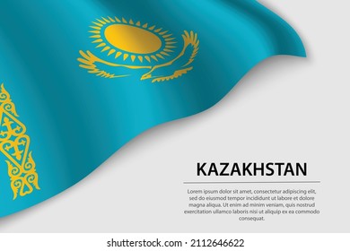 Wave flag of Kazakhstan on white background. Banner or ribbon vector template for independence day