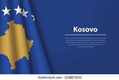 Wave flag of Kosovo with copyspace background. Banner or ribbon vector template for independence day