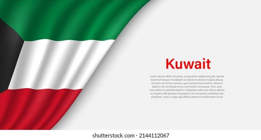 Wave flag of Kuwait on white background. Banner or ribbon vector template for independence day