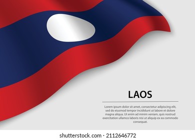 Wave flag of Laos on white background. Banner or ribbon vector template for independence day