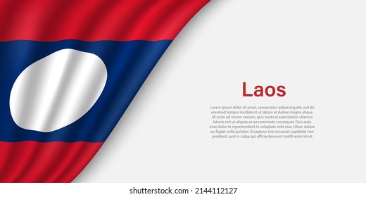 Wave flag of Laos on white background. Banner or ribbon vector template for independence day