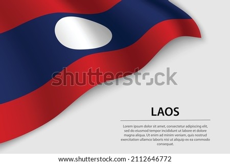 Wave flag of Laos on white background. Banner or ribbon vector template for independence day
