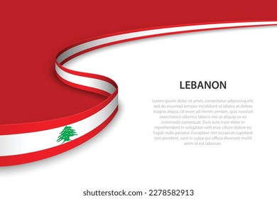 Wave flag of Lebanon with copyspace background. Banner or ribbon vector template
