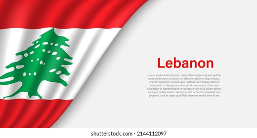 Wave flag of Lebanon on white background. Banner or ribbon vector template for independence day