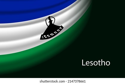 Wave flag of Lesotho on dark background. Banner or ribbon vector template for independence day