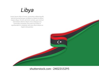Wave flag of Libya with copyspace background. Banner or ribbon vector template
