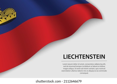 Wave flag of Liechtenstein on white background. Banner or ribbon vector template for independence day