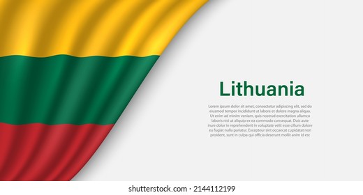 Wave flag of  Lithuania on white background. Banner or ribbon vector template for independence day