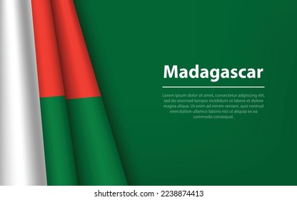 Wave flag of Madagascar with copyspace background. Banner or ribbon vector template for independence day