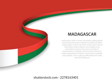 Wave flag of Madagascar with copyspace background. Banner or ribbon vector template
