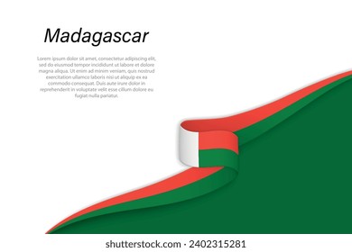 Wave flag of Madagascar with copyspace background. Banner or ribbon vector template