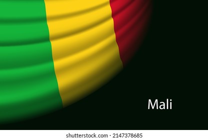 Bandera ondulada de Mali sobre fondo oscuro. Plantilla vectorial de banner o cinta para el día de la independencia