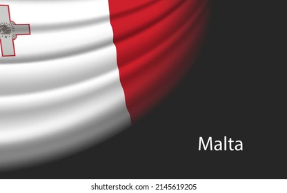 Wave flag of Malta on dark background. Banner or ribbon vector template for independence day
