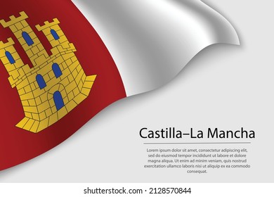 Wave flag of Castilla–La Mancha is a region of Spain. Banner or ribbon vector template