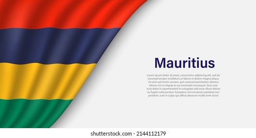Wave flag of Mauritius on white background. Banner or ribbon vector template for independence day