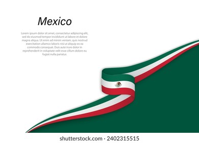 Wave flag of Mexico with copyspace background. Banner or ribbon vector template