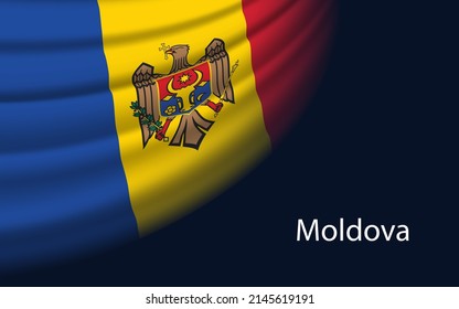 Wave flag of Moldova on dark background. Banner or ribbon vector template for independence day