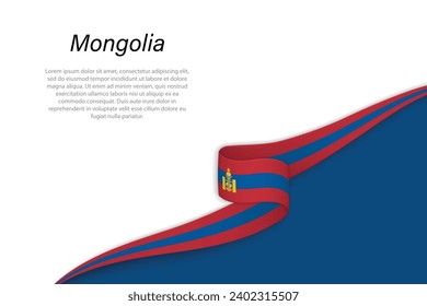 Wave flag of Mongolia with copyspace background. Banner or ribbon vector template