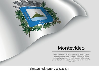 Bandera ondulada de Montevideo es un estado de Uruguay. Plantilla vectorial de banderas o cintas