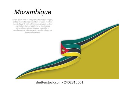 Wave flag of Mozambique with copyspace background. Banner or ribbon vector template